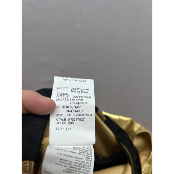 Revolution Dancewear Jazz Costume Black Gold Sequin LEOTARD ONLY Child’s Large - Picture 9 of 9